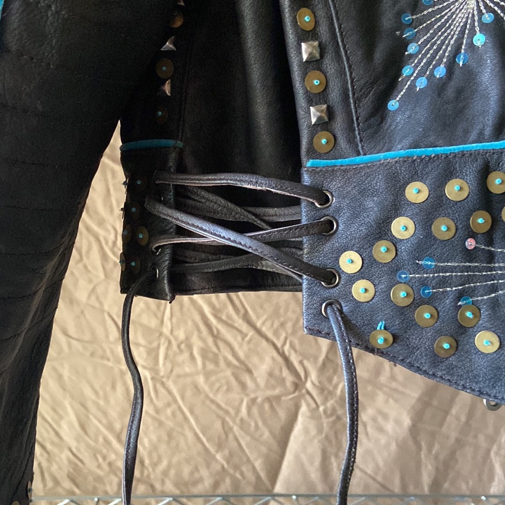 NWOT Double D Ranchwear LIBERTAD leather biker jacket Size 1x - Picture 9 of 13